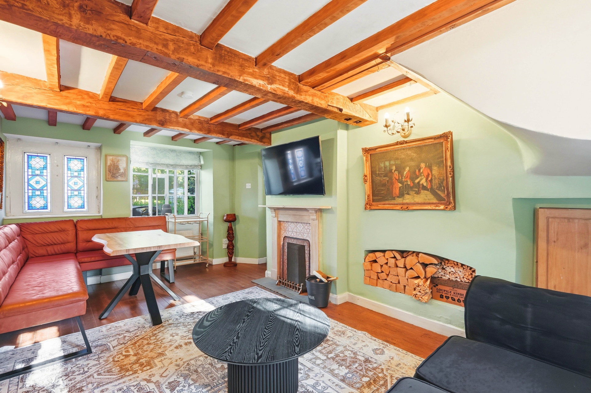 Dining nook with leather banquette seating